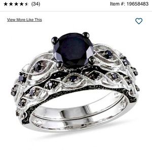 White gold black diamond wedding ring set
